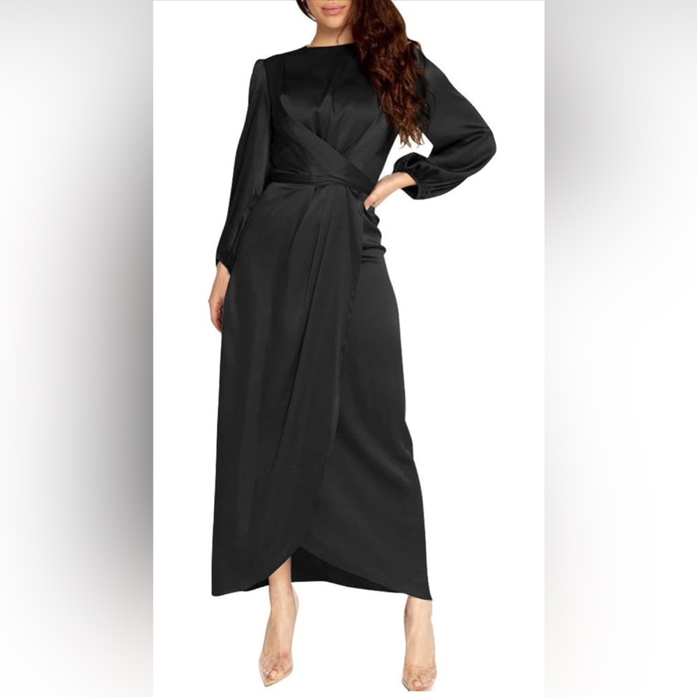 Empire Waist Long Sleeve Satin Maxi Dress